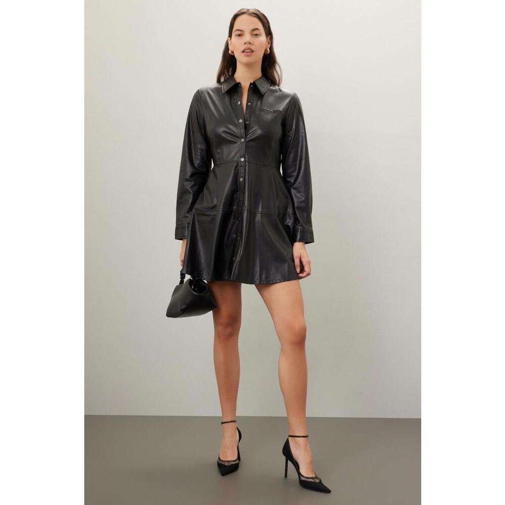 Jason Wu x RTR Black Button Up Leather Dress Size 8 with Leather Peeling